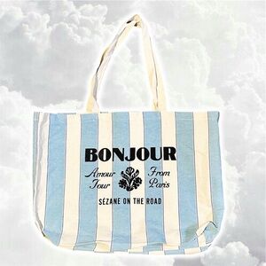 Sezane Blue and Cream Striped Tote Bag